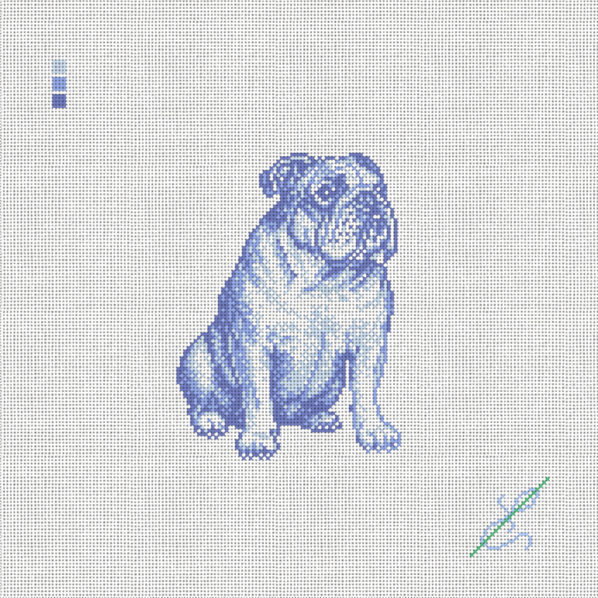 Vintage Blue Toile English Bulldog