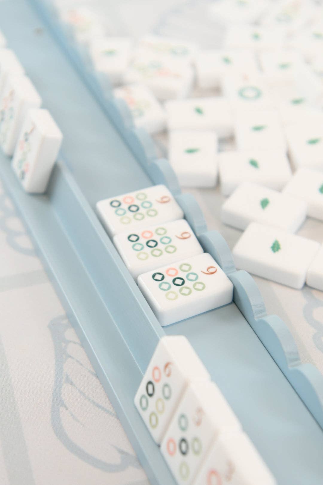 Powder Blue Mahjong Racks 20" with Scallop Pushers