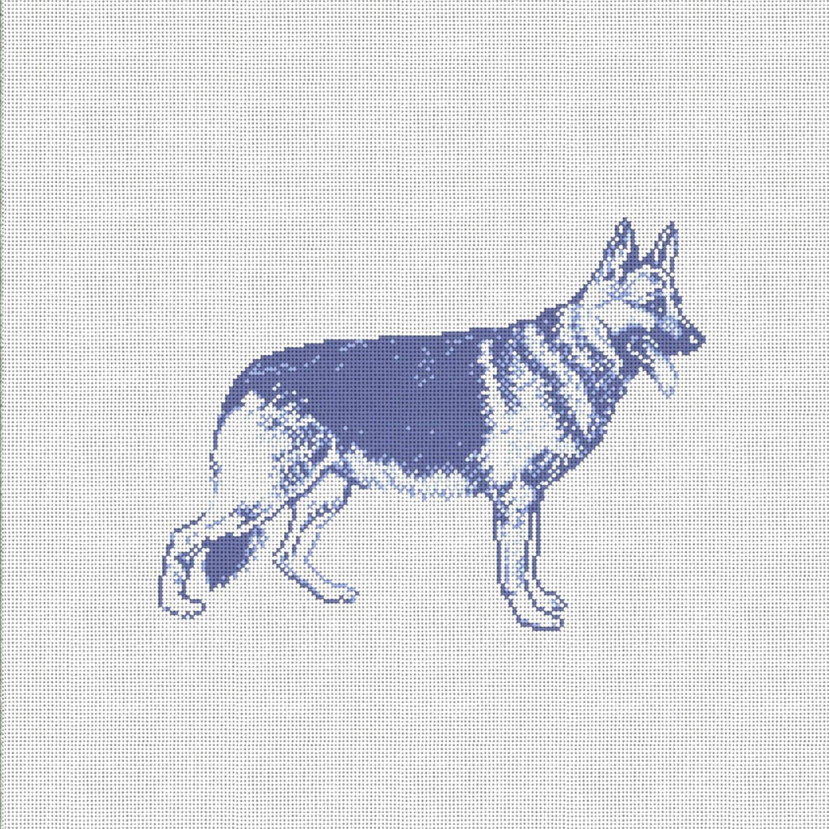 Vintage Blue Toile German Shepherd 6"x6"