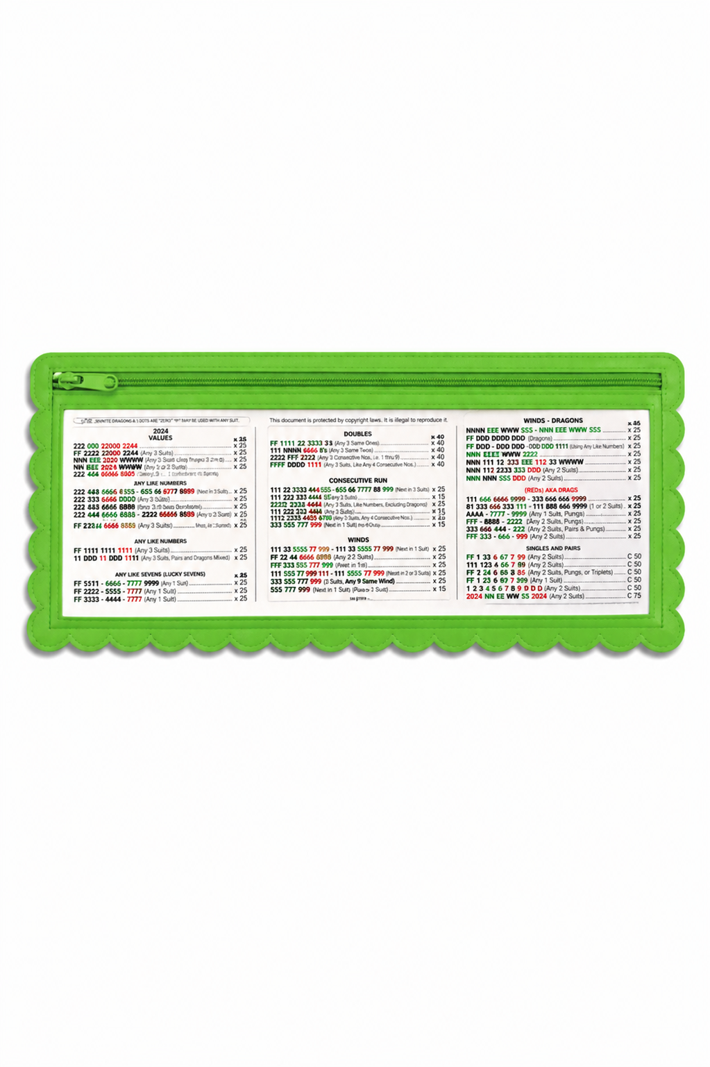 Splash-Proof Mahj Card Holder - Green Scallop LARGE SIZE