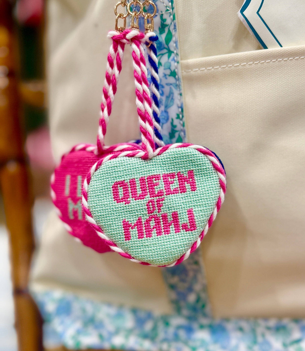 Queen of Mahj Needlepoint Bag Charm