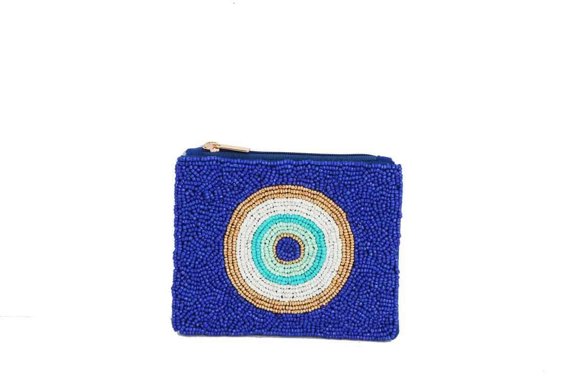 Evil Eye Beaded Blue Coin Purse