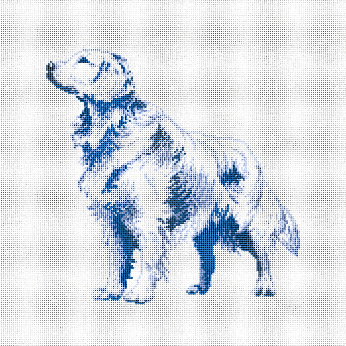 Vintage Blue Toile Golden Retriever 6"x6"