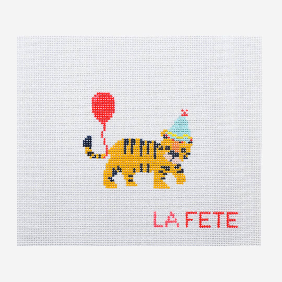 Party Animals - Tiger Hand Painted Needlepoint Canvas