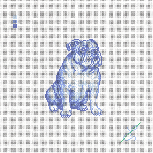 Vintage Blue Toile English Bulldog