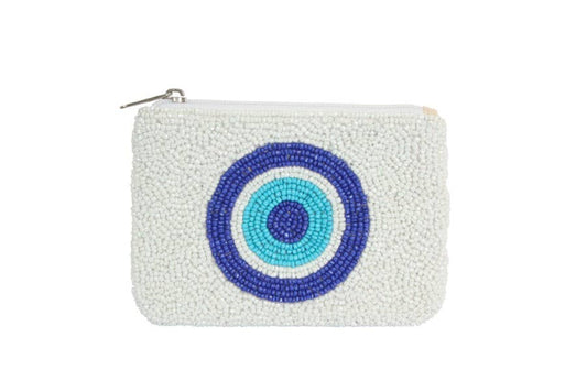 Evil Eye white beaded Coin Purse