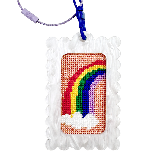 Small Scallop Rectangle Bag Tag: Pearl White
