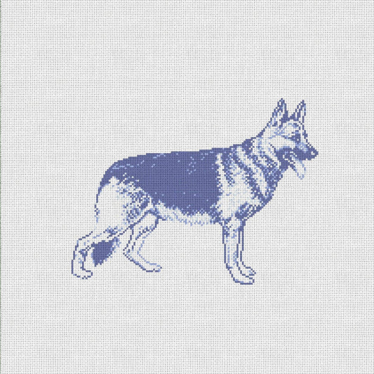 Vintage Blue Toile German Shepherd 6"x6"