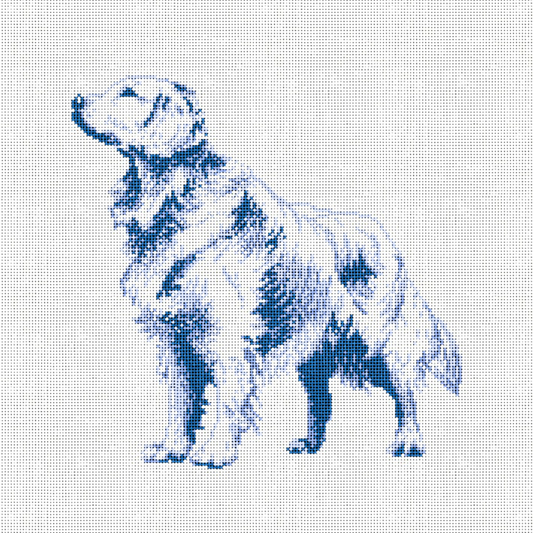 Vintage Blue Toile Golden Retriever 6"x6"