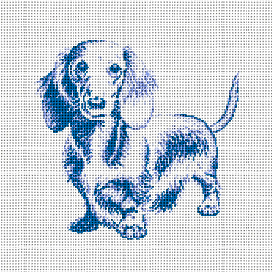 Vintage Blue Toile Long-Haired Dachshund 6"x6"