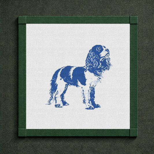 Blue Toile King Charles Cavalier Canvas