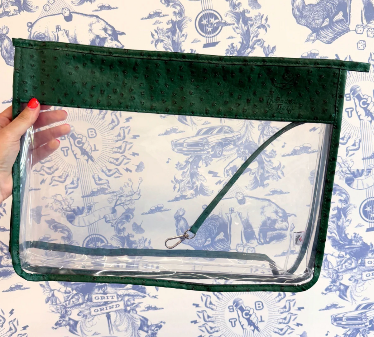 Green Ostrich Gusset Project Bag