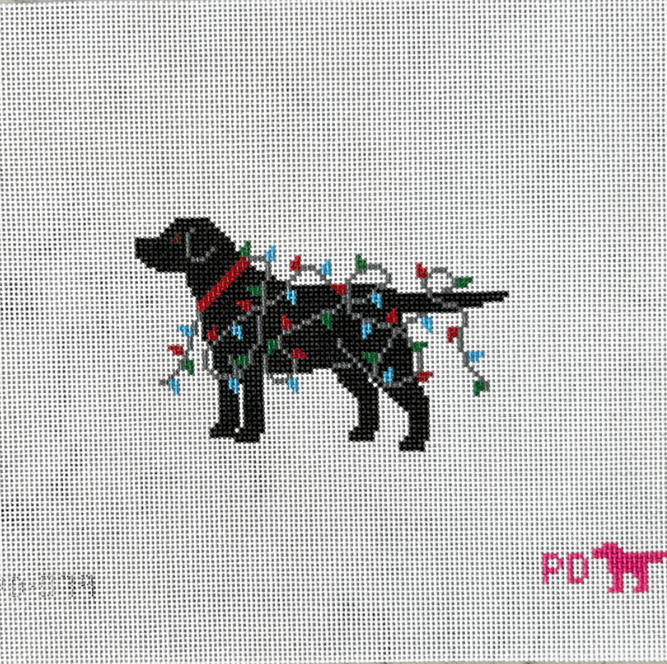 Christmas Lights Black Lab