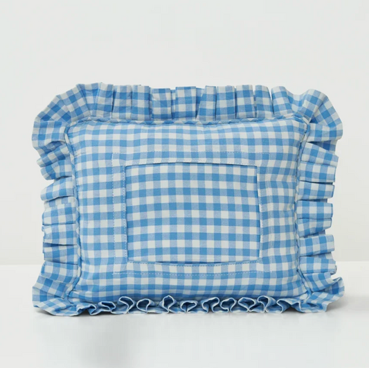 Blue Gingham Swappable Self-Finishing Pillow